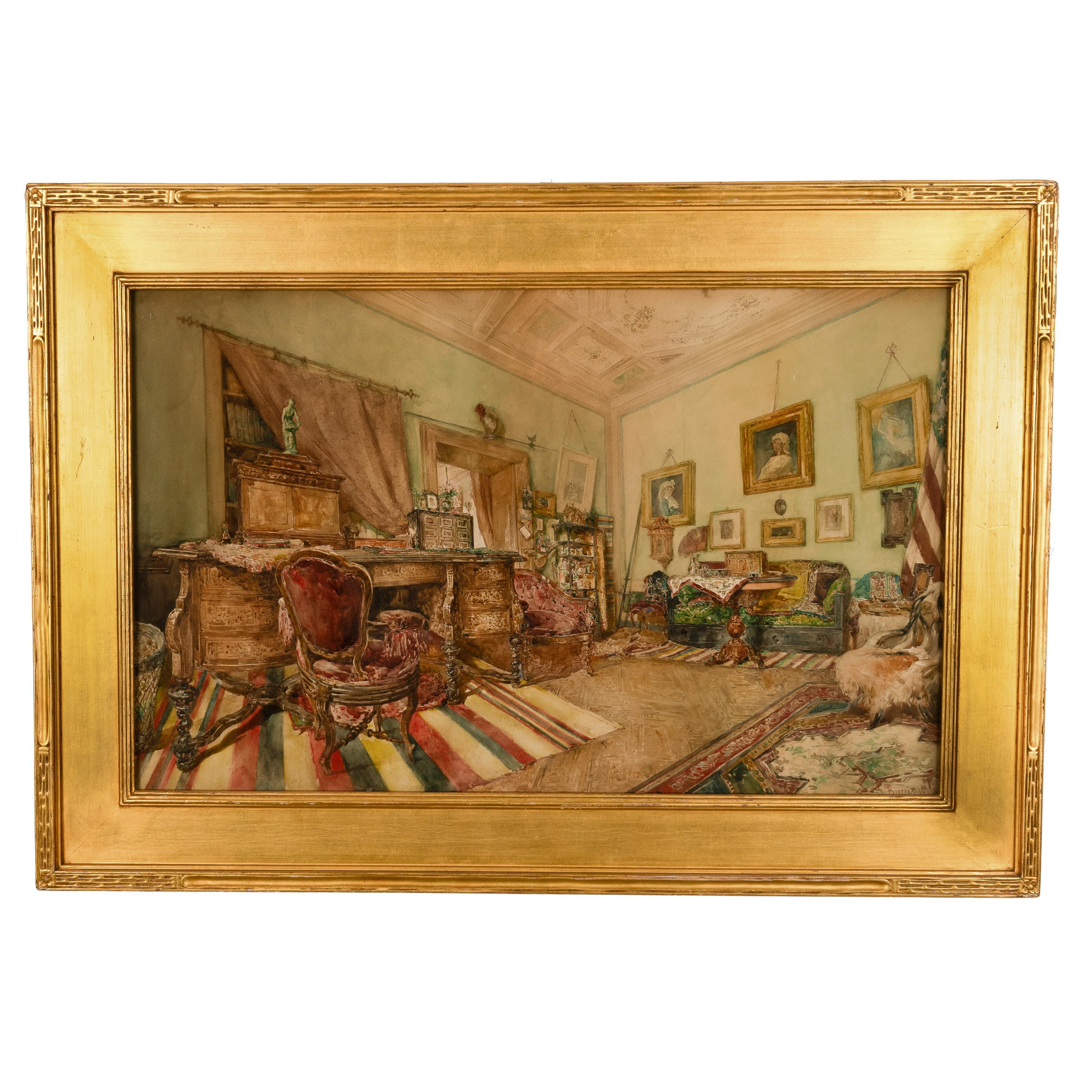 Feines antikes italienisches Aquarellgemälde mit römischer Innenszene aus dem 19. Jahrhundert, 1880