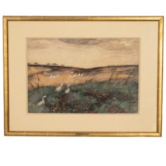 Russisch Französisch Impressionist Aquarell Gouache Landschaft mit Gänsen Gemälde
