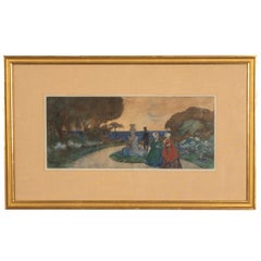 Russisch Französisch Impressionist Aquarell Gouache Figurative Landschaft Gemälde