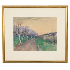 Antikes russisches französisches impressionistisches Aquarell-Gemälde in Gouache-Landschaft