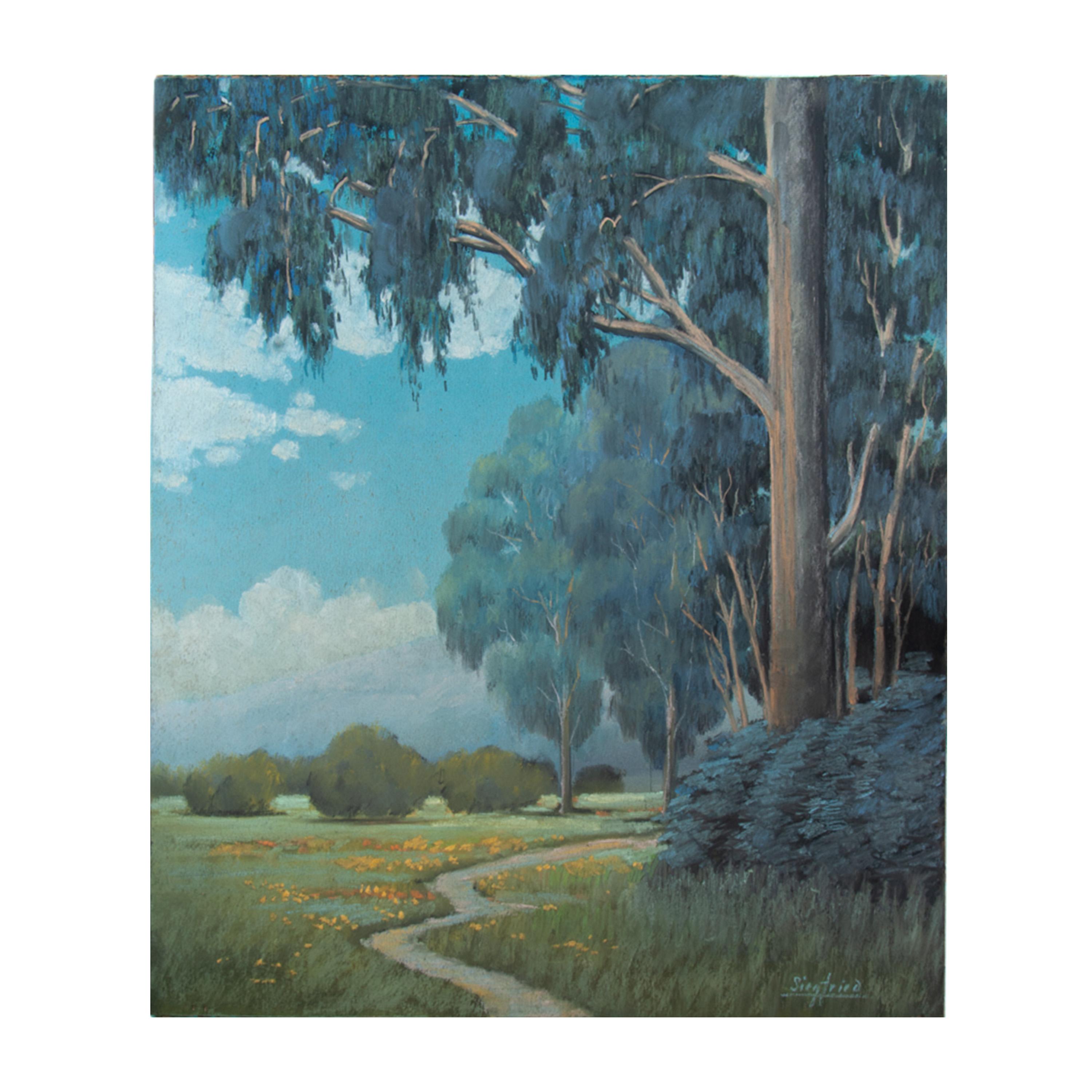 Landscape Art di Edwin C. Siegfried - Antico dipinto di paesaggio a pastello impressionista americano Alameda California
