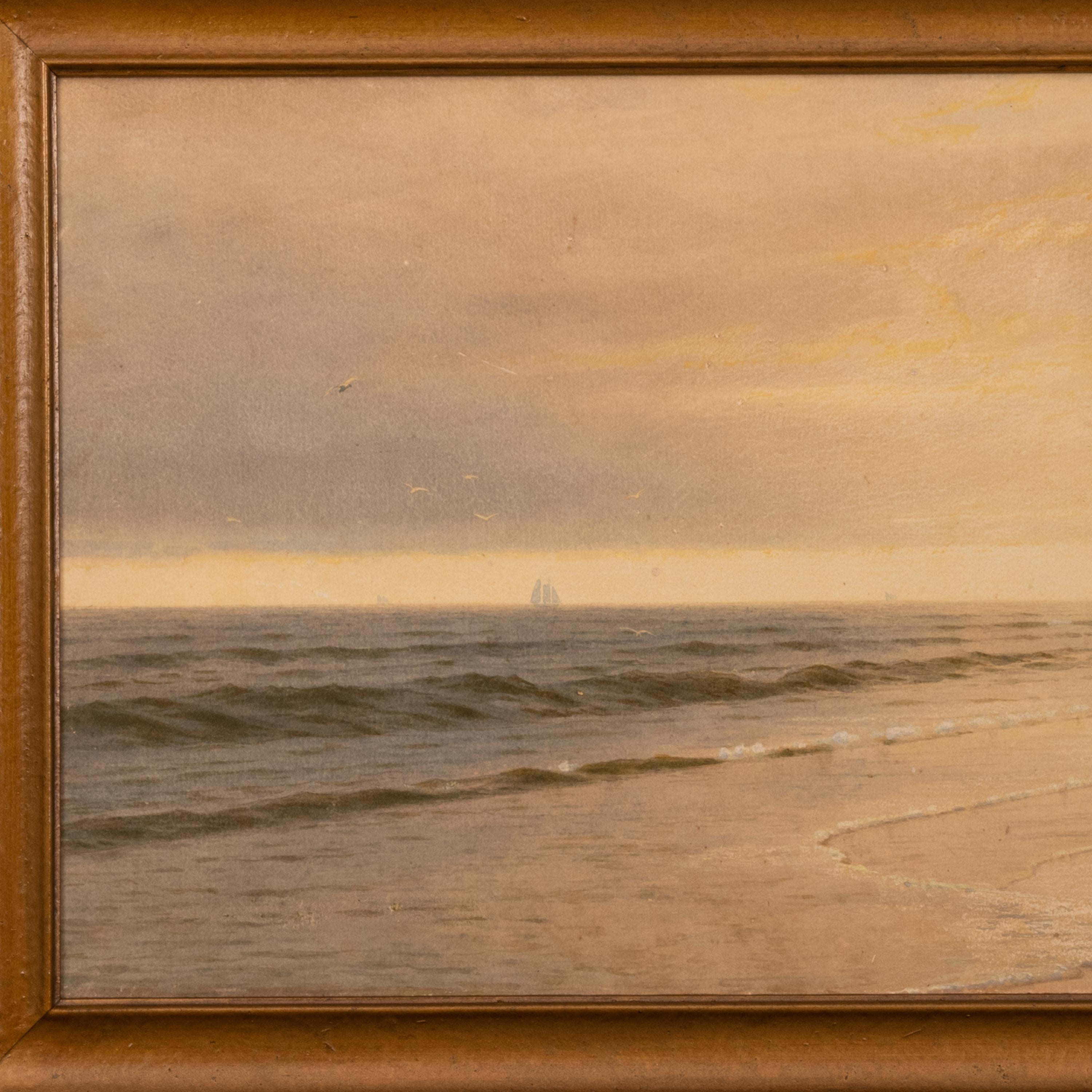American Watercolor Atlantic City New Jersey Coast Beach Sunset Signed Date 1875 - Brown Landscape Art by William Trost Richards