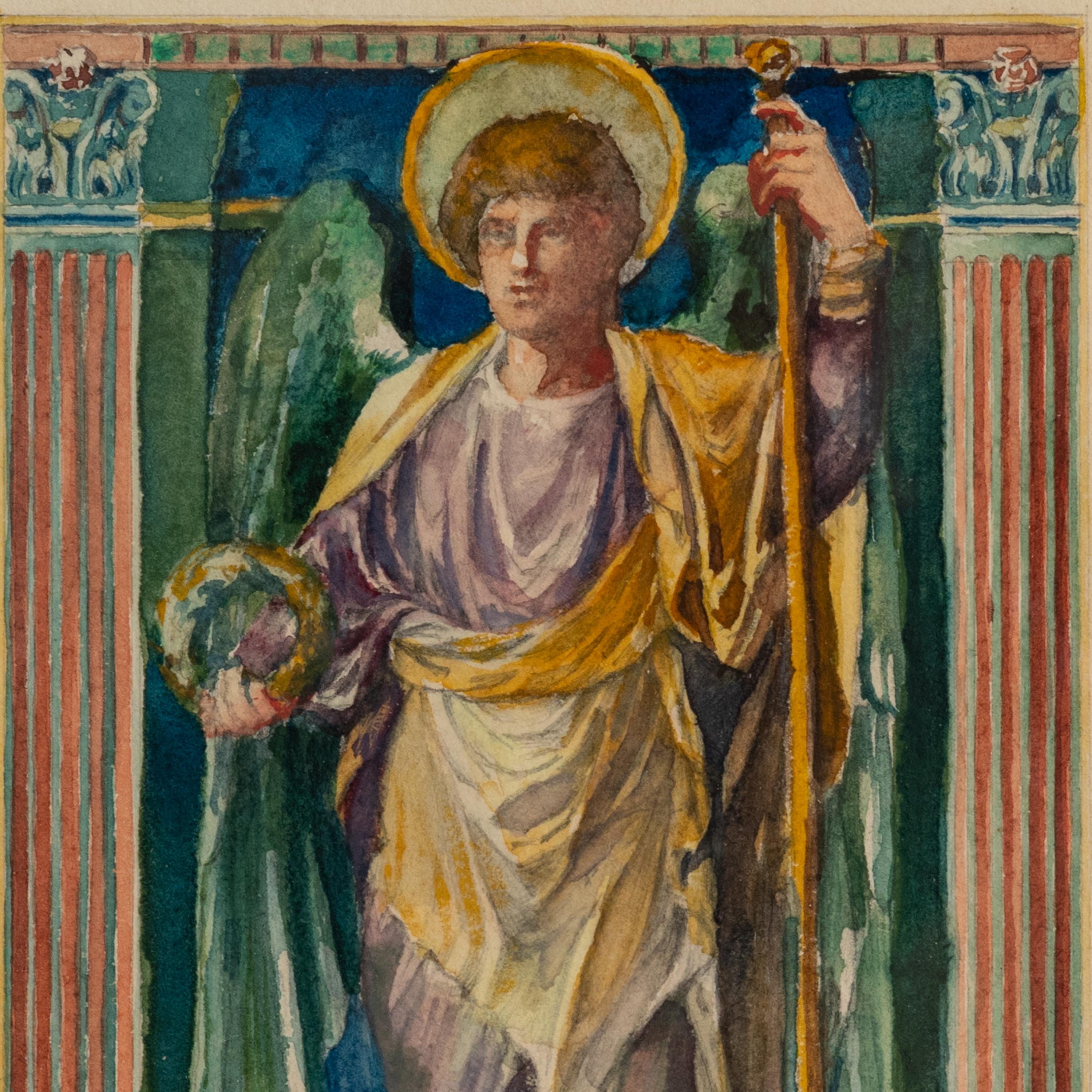 An important American watercolor painting study for a stained glass panel, by the celebrated American artist John La Farge (1835-1910), the painting titled and signed and dated 1886-7.
La Farge was a highly influential American artist and polymath;
