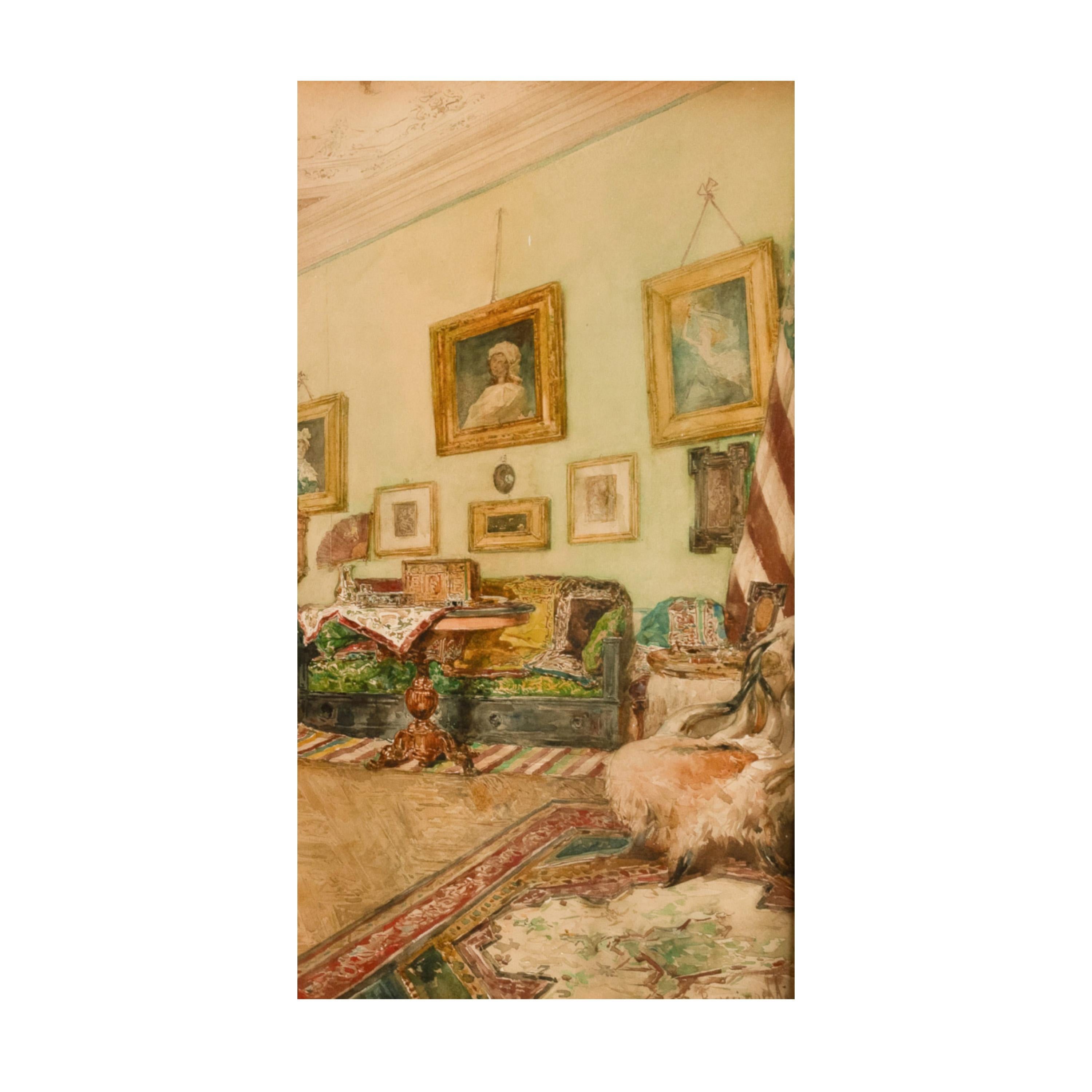 Pregevole acquerello italiano del XIX secolo che dipinge scene di interni romani del 1880 in vendita 3