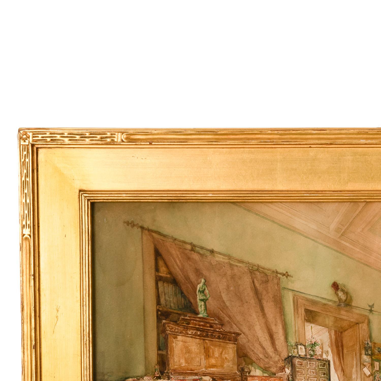 Pregevole acquerello italiano del XIX secolo che dipinge scene di interni romani del 1880 in vendita 4