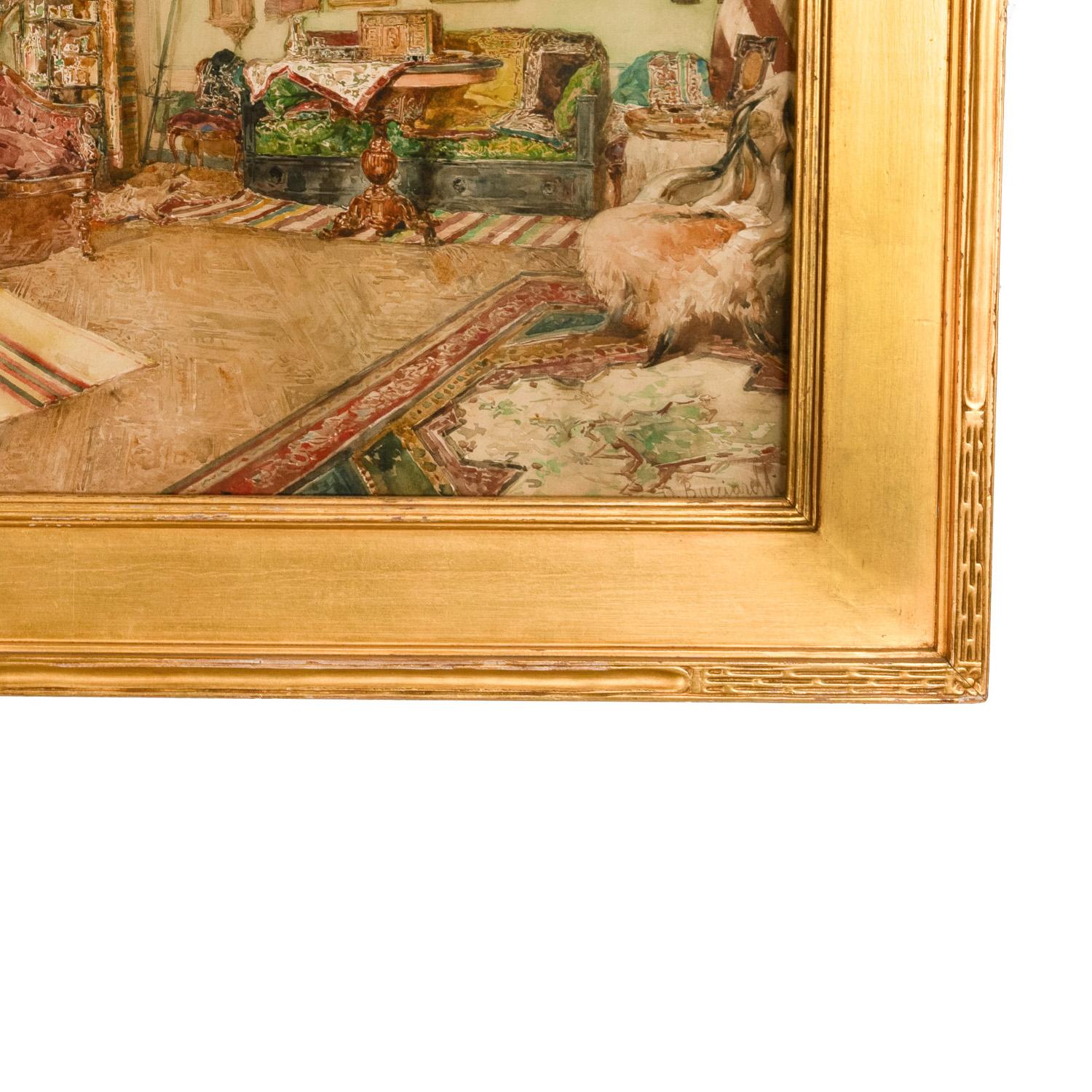 Pregevole acquerello italiano del XIX secolo che dipinge scene di interni romani del 1880 in vendita 7