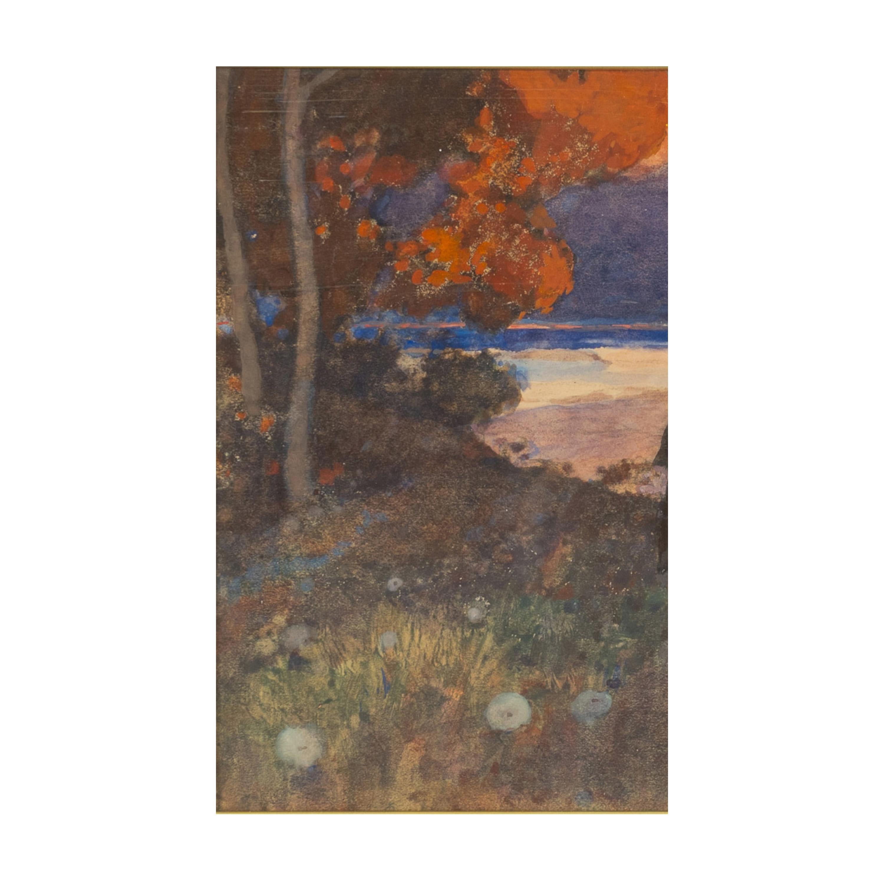 Antike russische Französisch Impressionist Aquarell Gouache Malerei Romantisches Paar im Angebot 1