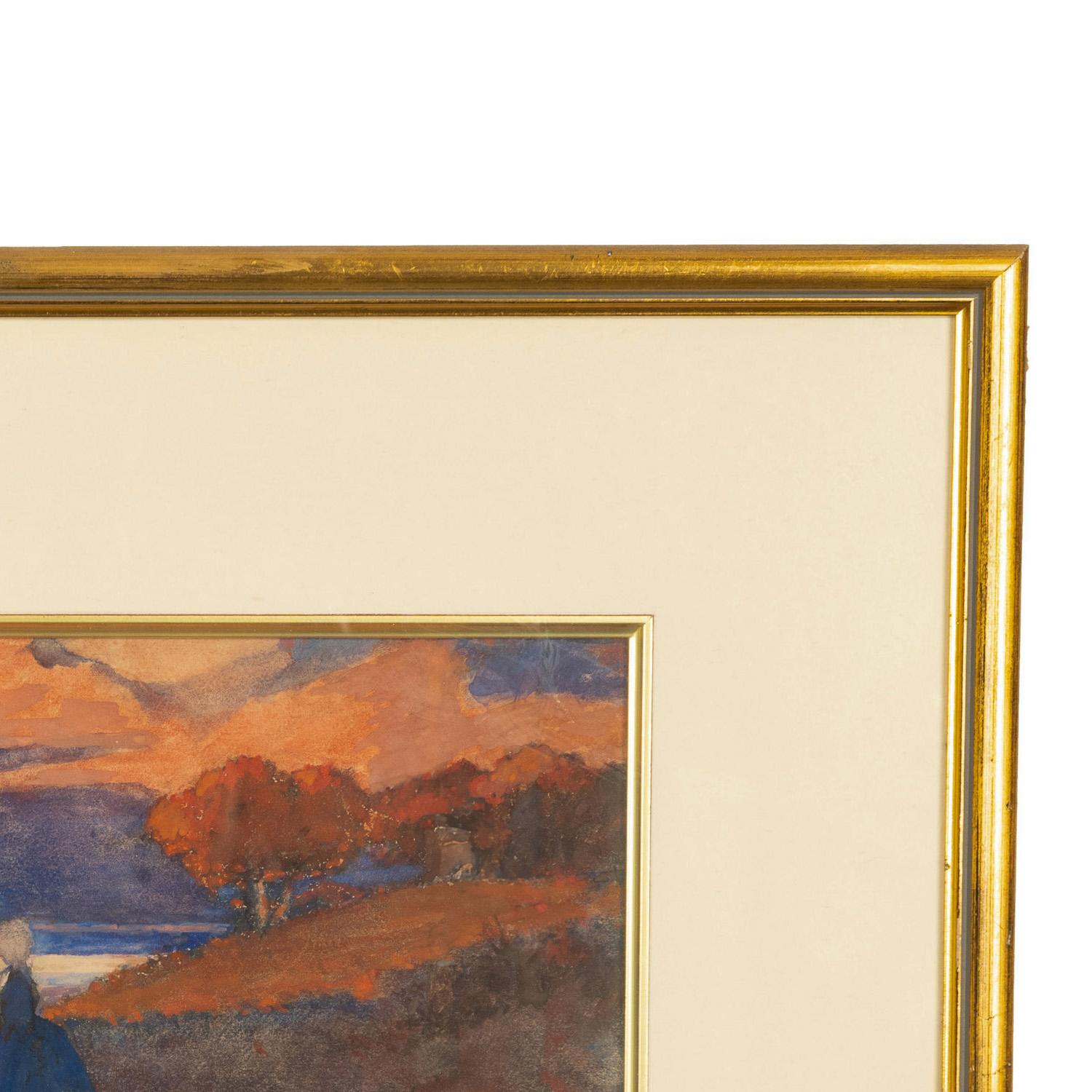 Antike russische Französisch Impressionist Aquarell Gouache Malerei Romantisches Paar im Angebot 5