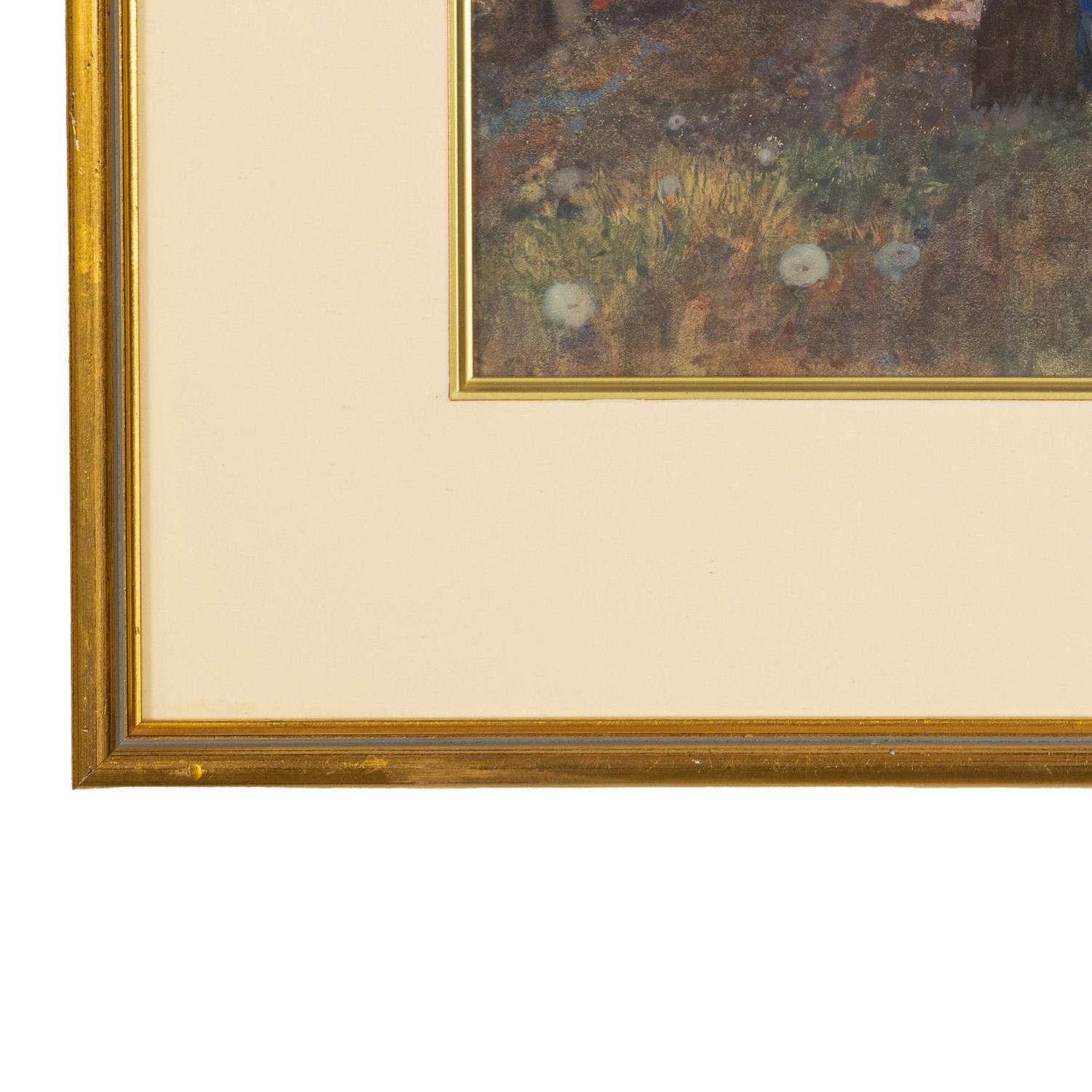 Antike russische Französisch Impressionist Aquarell Gouache Malerei Romantisches Paar im Angebot 6