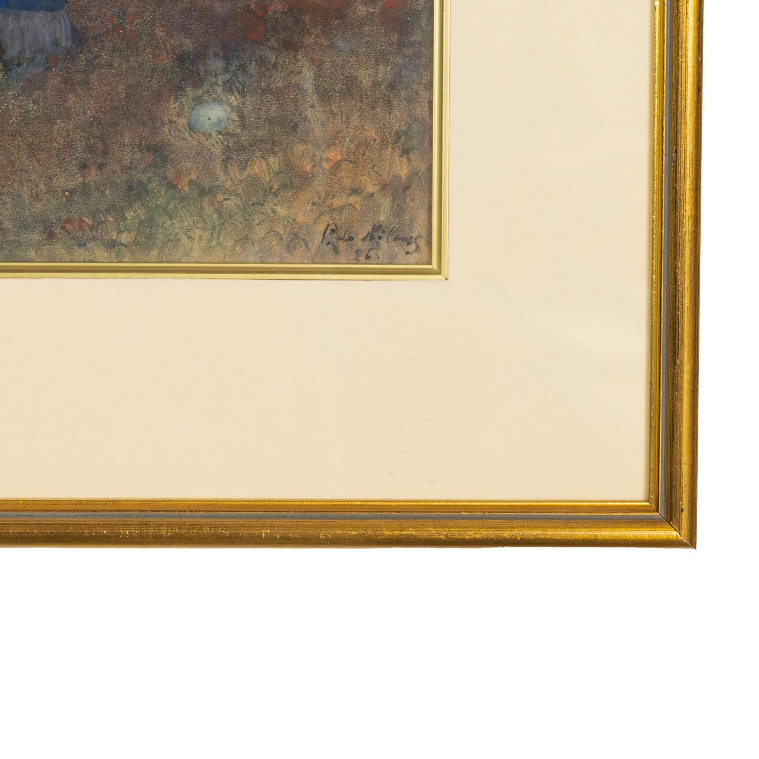 Antike russische Französisch Impressionist Aquarell Gouache Malerei Romantisches Paar im Angebot 7