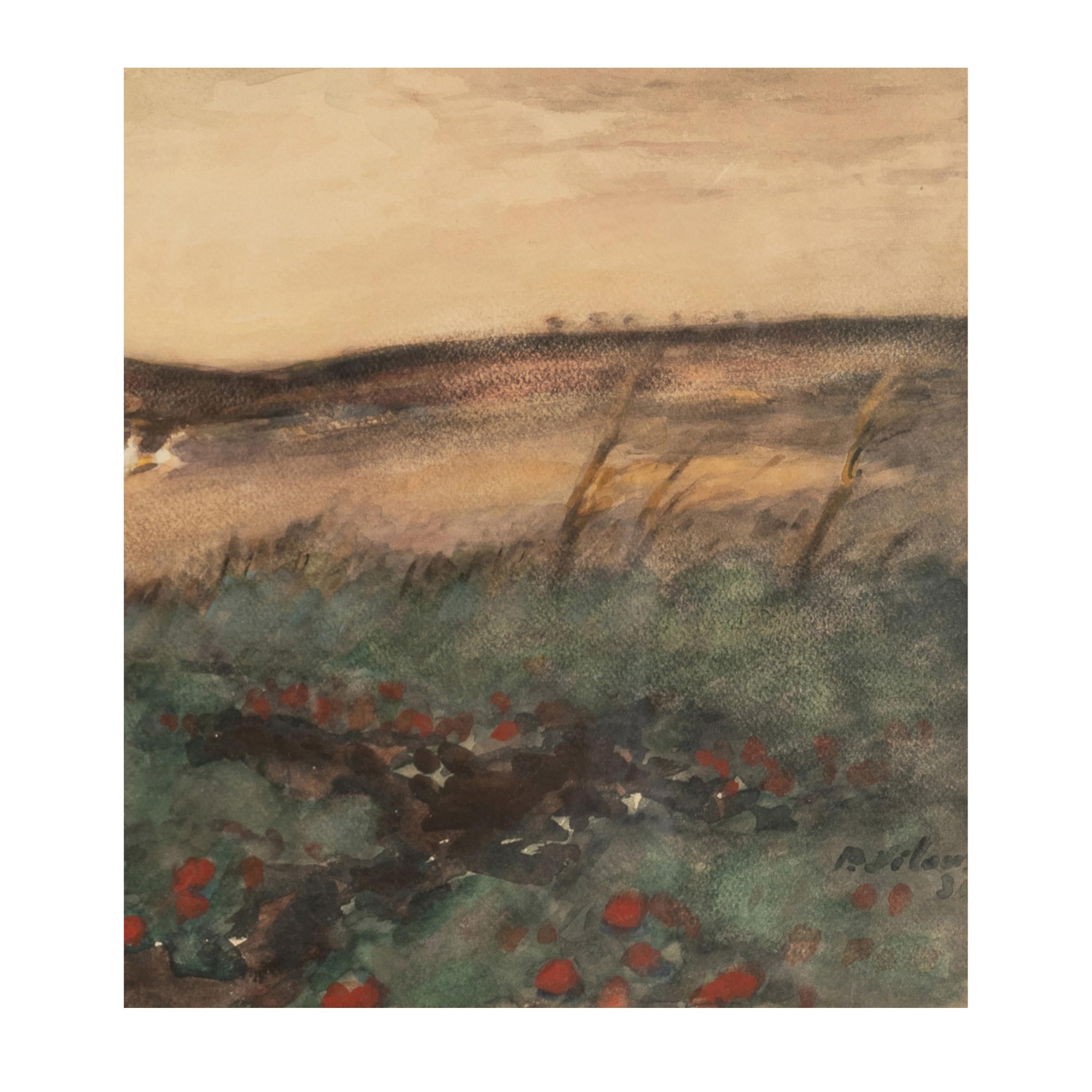 Russian French Impressionist Watercolor Gouache Landscape with Geese Painting For Sale 4