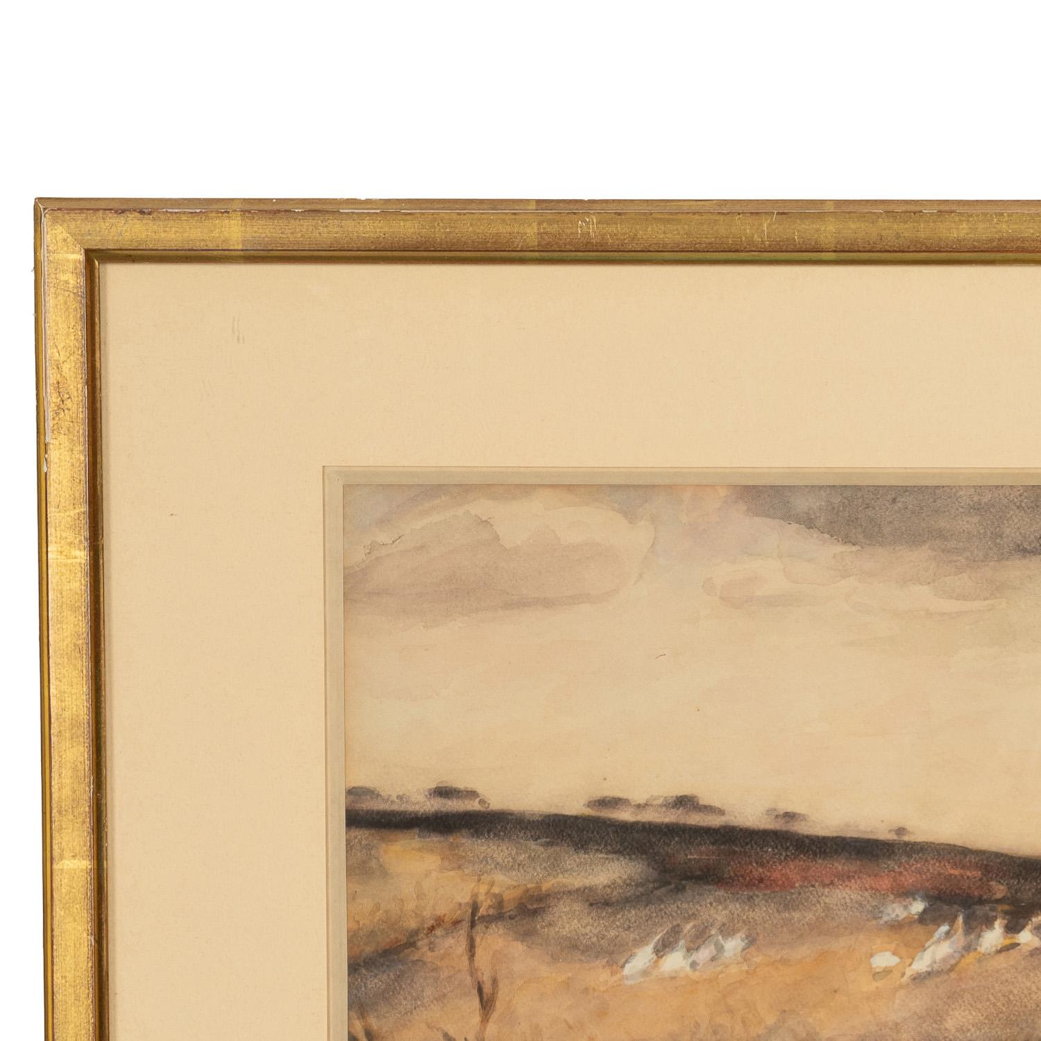 Russian French Impressionist Watercolor Gouache Landscape with Geese Painting For Sale 5