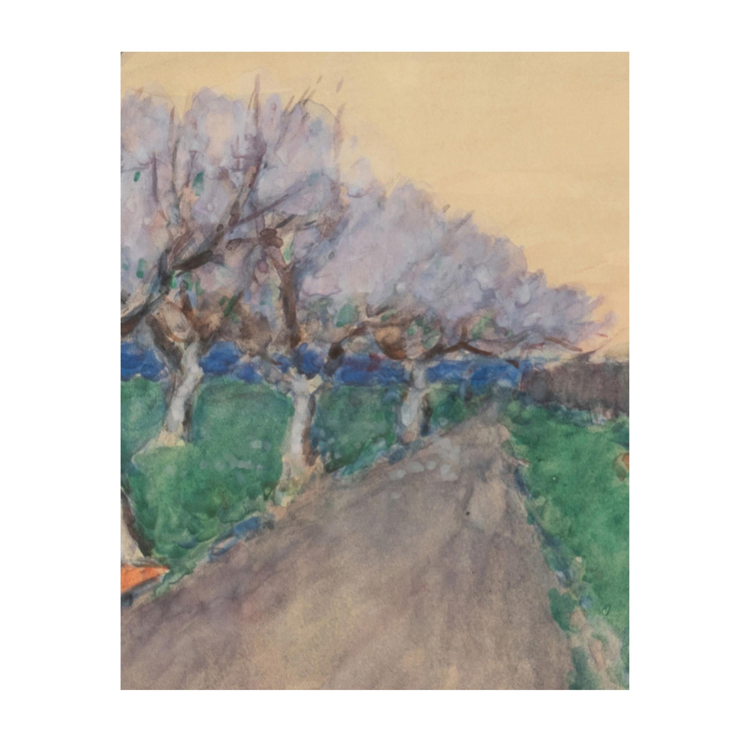 Antique French Impressionist Watercolor Gouache Landscape Painting (Pittura di paesaggio) in vendita 2