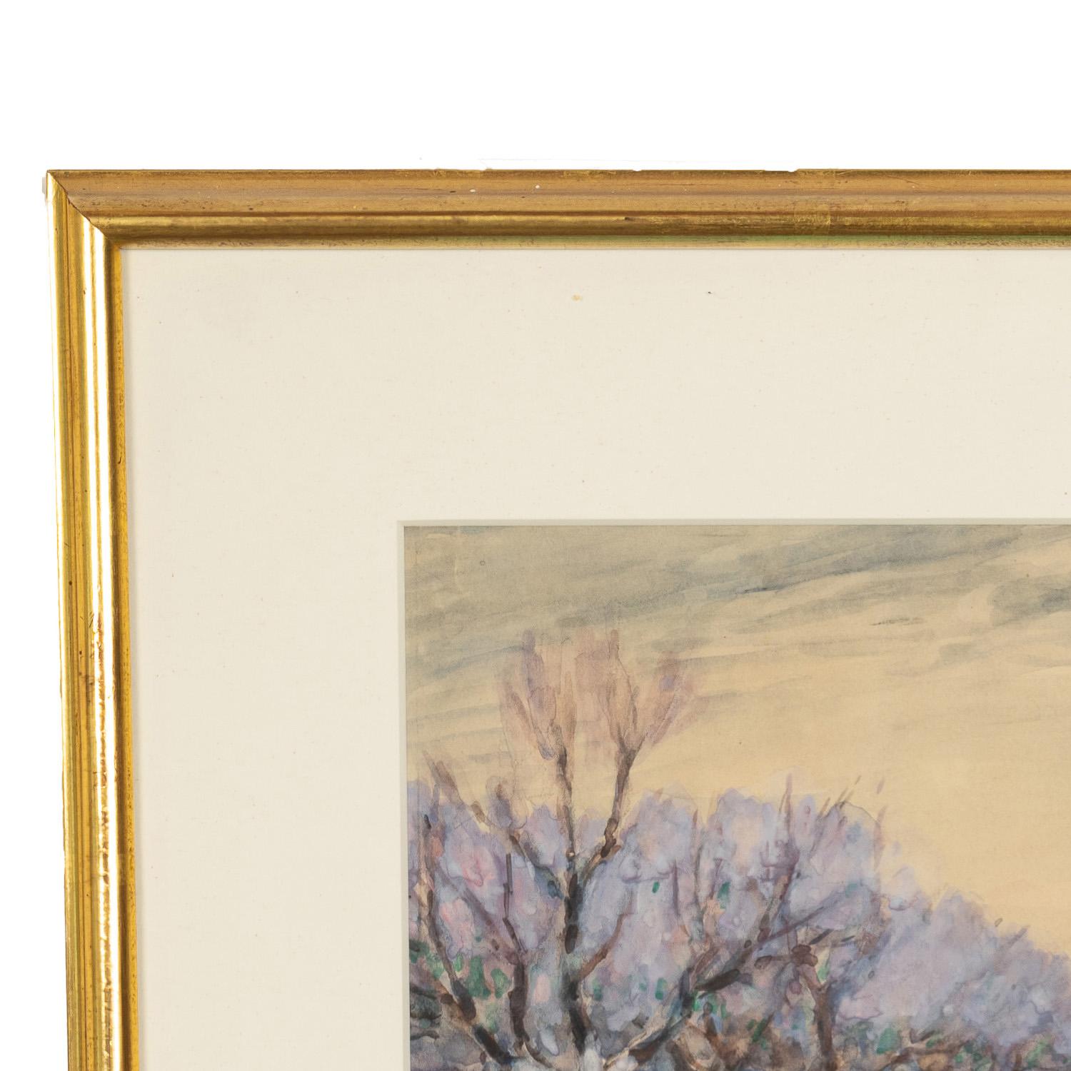 Antique French Impressionist Watercolor Gouache Landscape Painting (Pittura di paesaggio) in vendita 4
