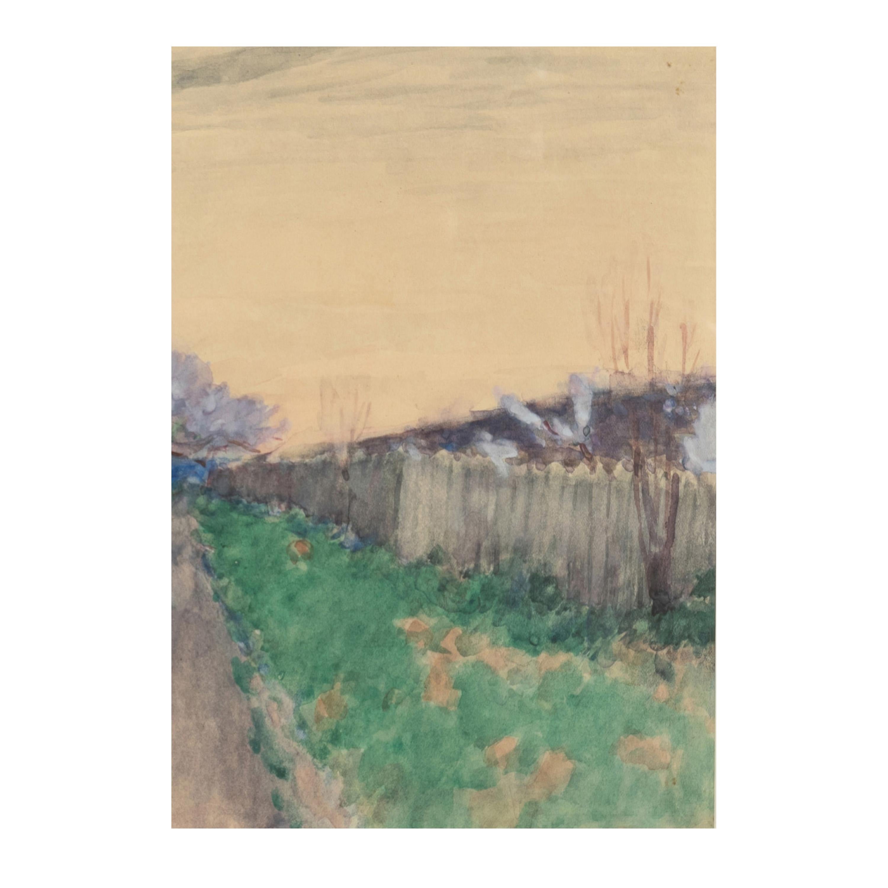 Antique French Impressionist Watercolor Gouache Landscape Painting (Pittura di paesaggio) in vendita 3