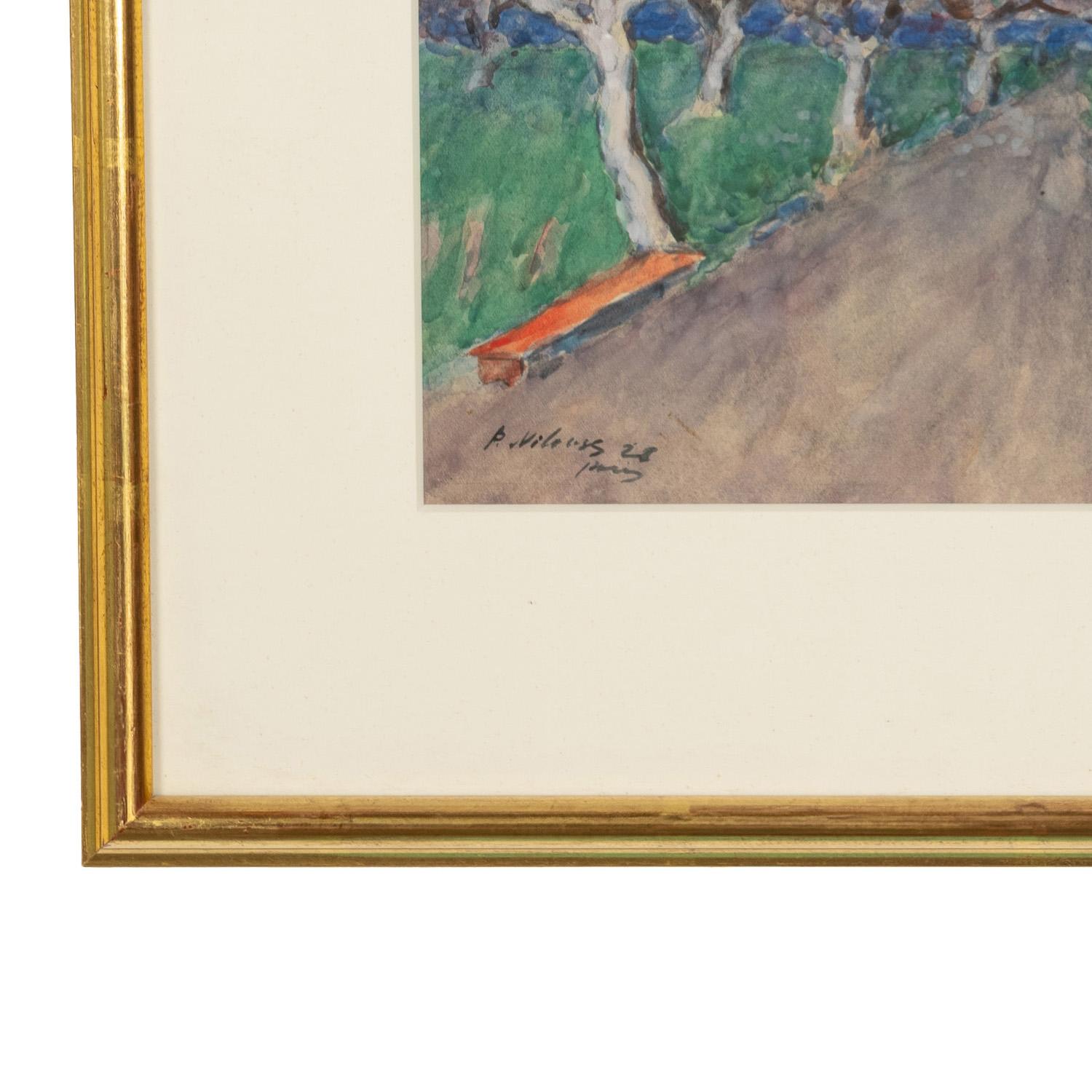 Antique French Impressionist Watercolor Gouache Landscape Painting (Pittura di paesaggio) in vendita 6
