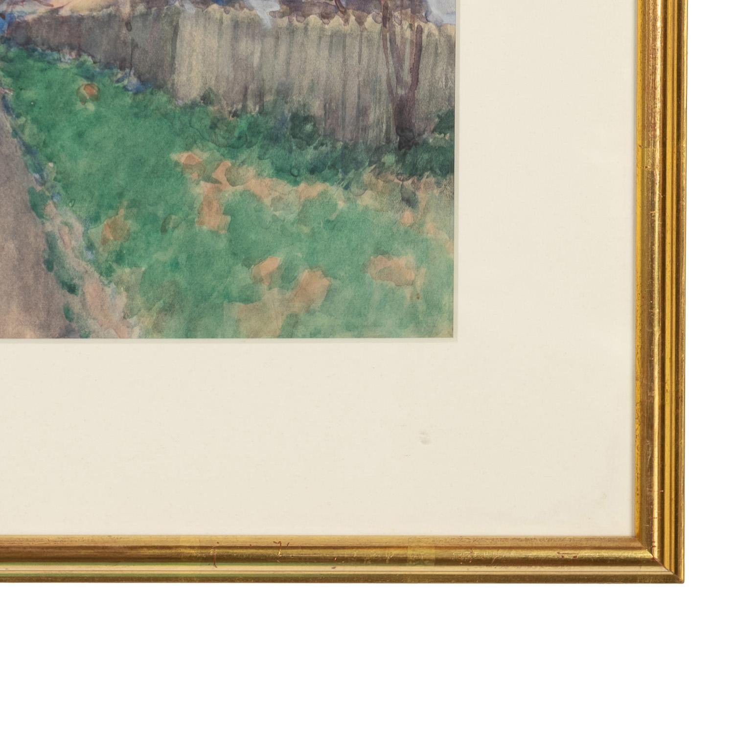 Antique French Impressionist Watercolor Gouache Landscape Painting (Pittura di paesaggio) in vendita 7