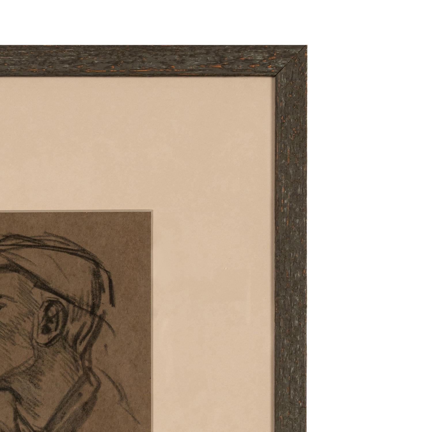 Antique English Impressionist Charcoal Pencil Drawing Portrait Study Two Heads For Sale 5