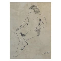 Original Signed & Dated Female Nude Drawing African American Expressionist