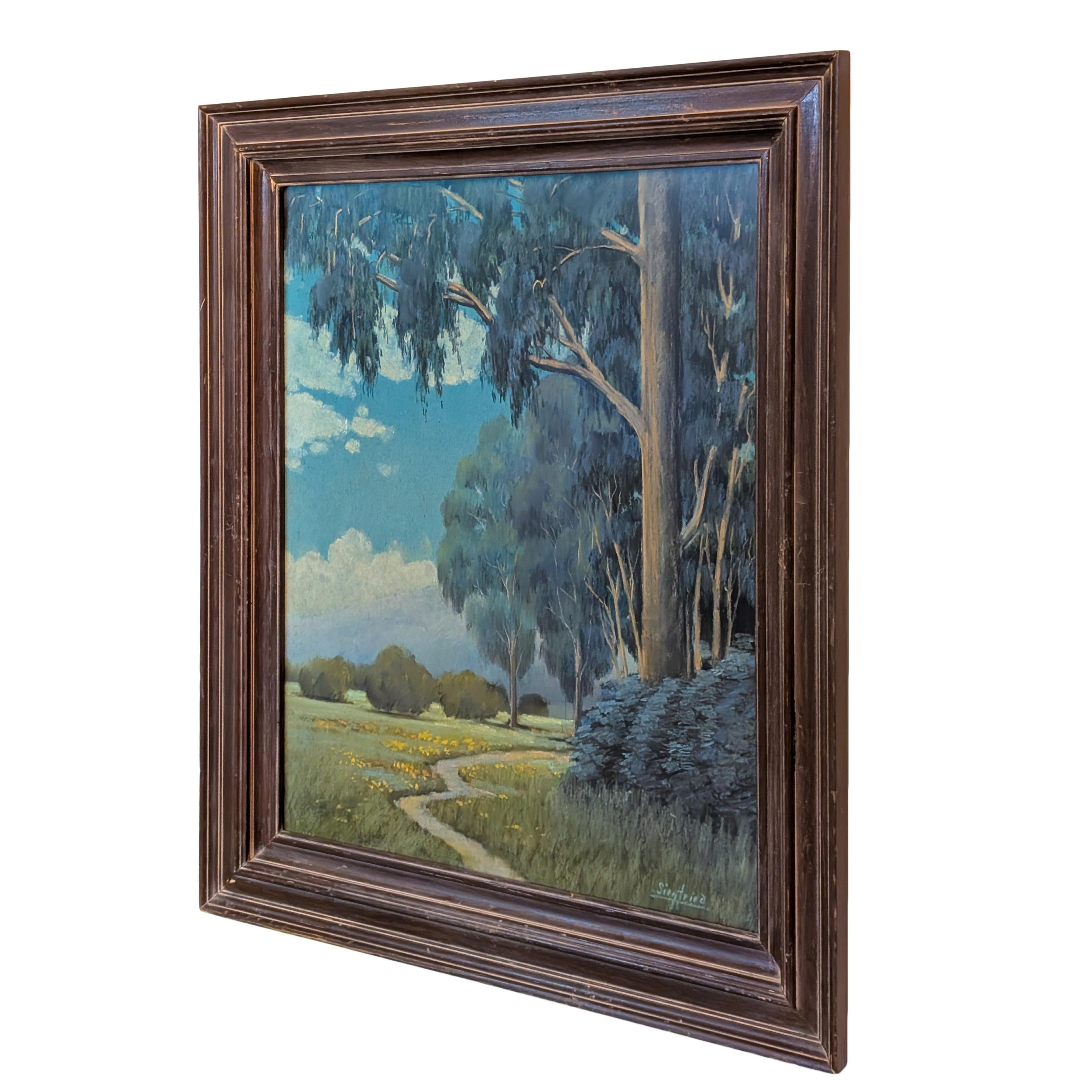 Antico dipinto di paesaggio a pastello impressionista americano Alameda California - Art Impressionismo americano di Edwin C. Siegfried