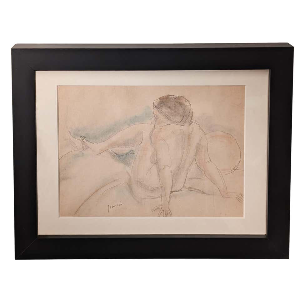 French Expressionist Original Colored Drawing Painting Seated Nude Young Woman