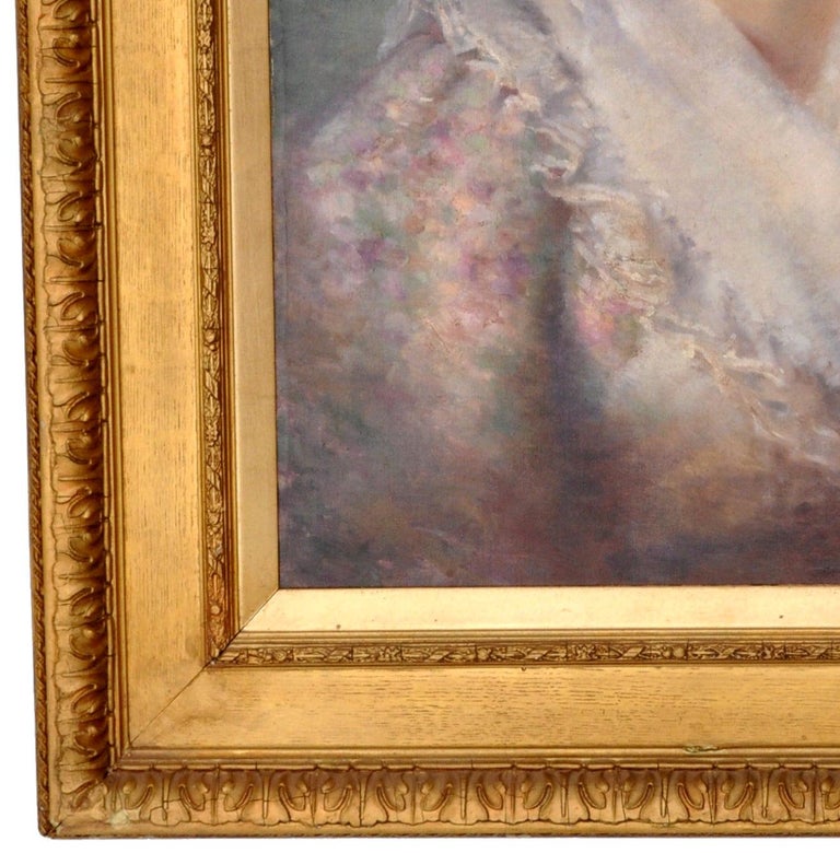 Antique Late 19th Century English Oil on Canvas Painting Female Portrait 1900 For Sale 5
