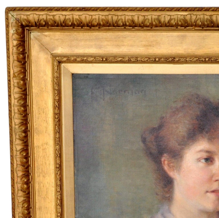 Antique Late 19th Century English Oil on Canvas Painting Female Portrait 1900 For Sale 2