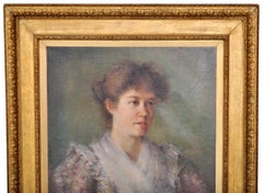 Antico dipinto olio su tela della fine del XIX secolo inglese Ritratto femminile 1900