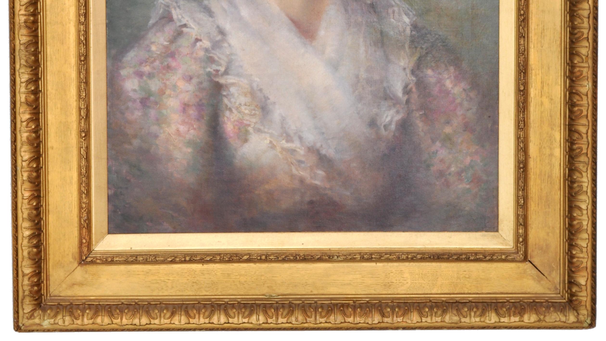 Ancienne huile sur toile anglaise de la fin du XIXe siècle représentant un portrait de femme, 1900 en vente 2