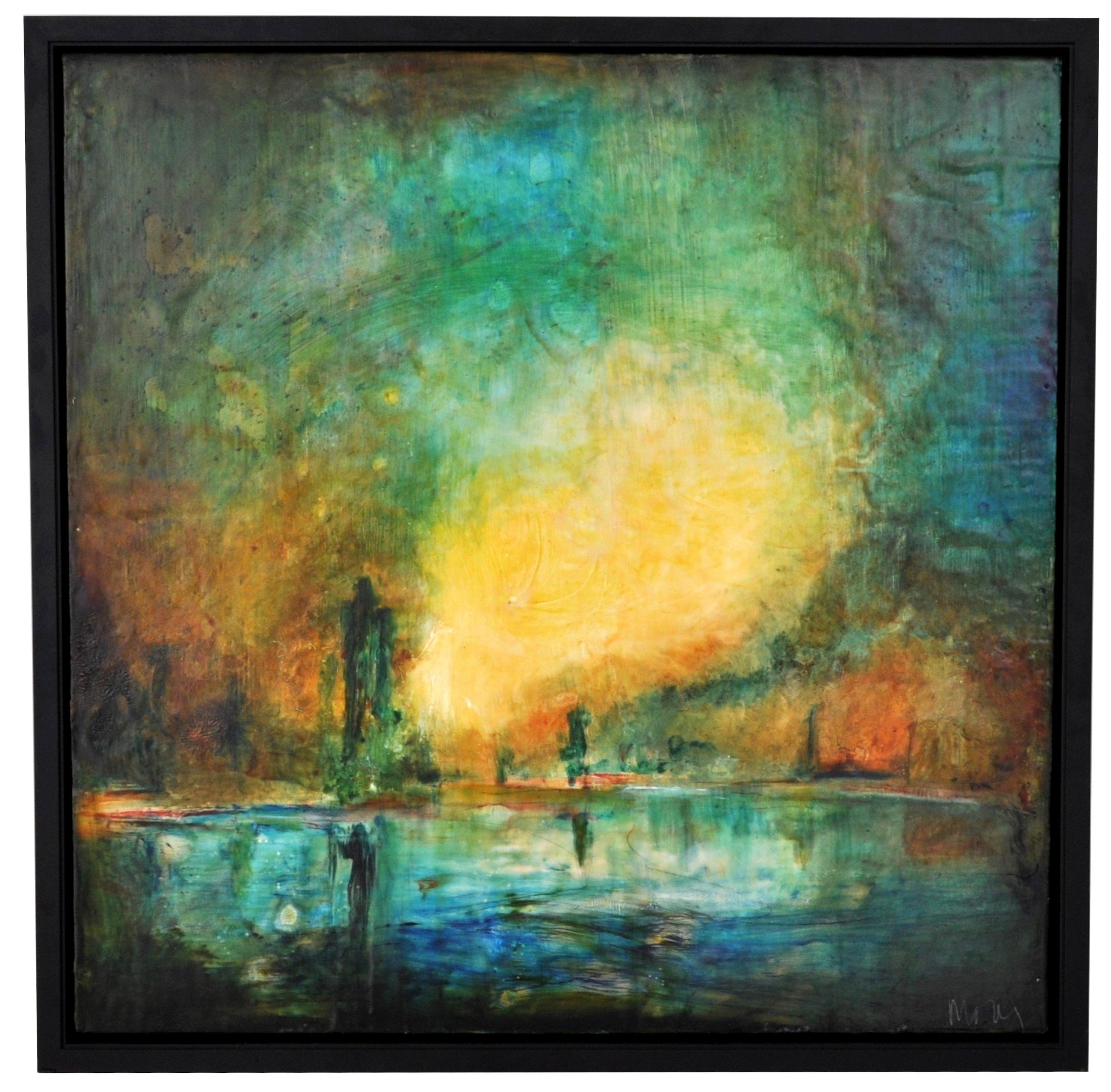 Molly Cliff Hilts Landscape Painting - Modernist Encaustic Painting "New Orleans" Pacific Northwest Artist Molly Hilts