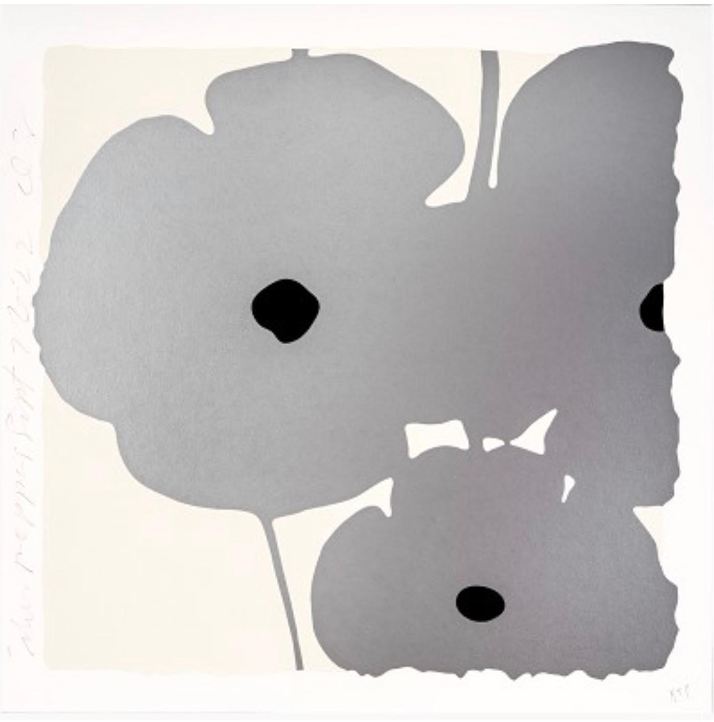 Donald Sultan Animal Print - Silver Poppies, Sept 7, 2022 (Ed: 22/50)