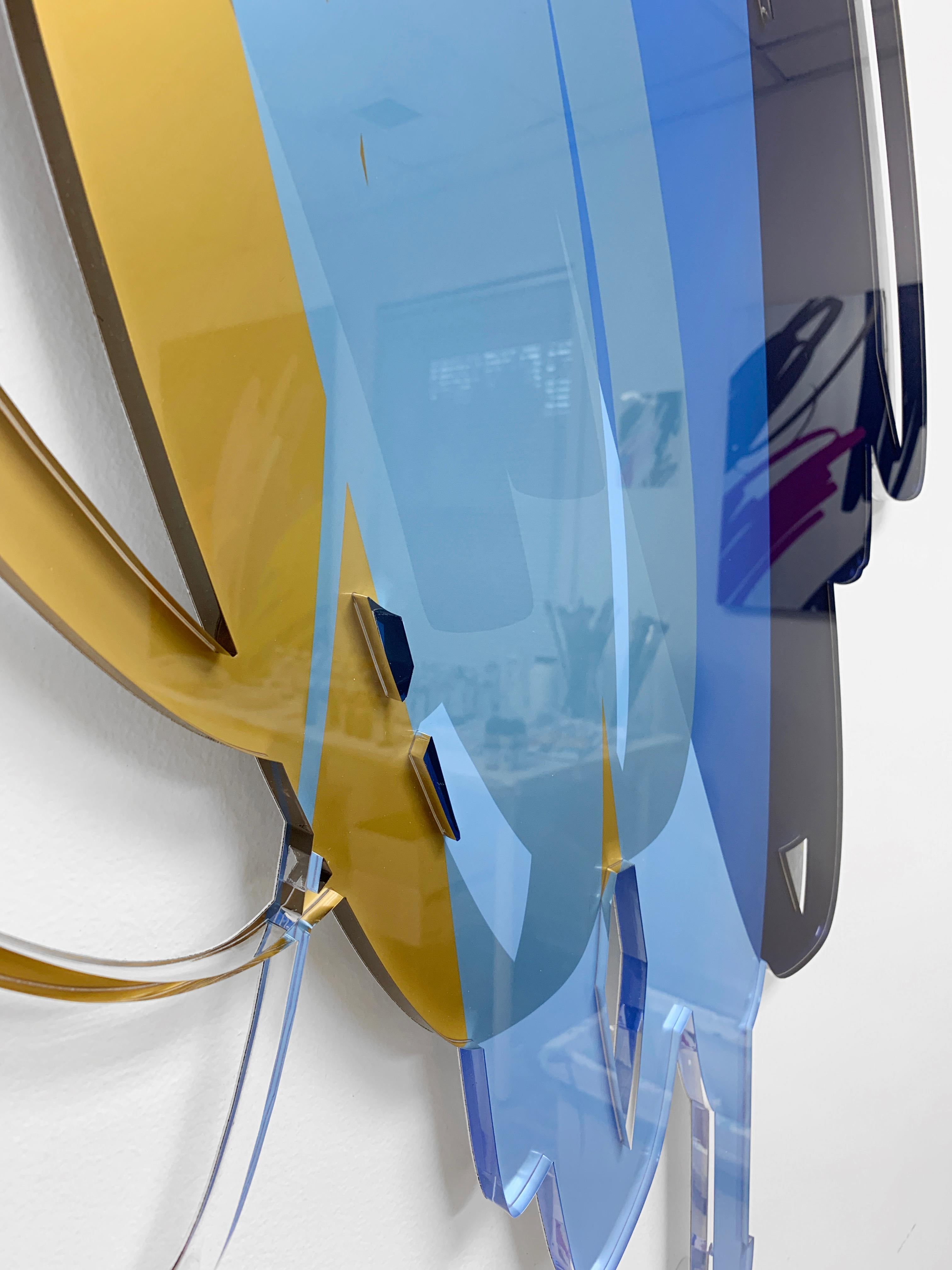 Triple bulle d'or bleu - Gris Abstract Sculpture par Ryan Coleman