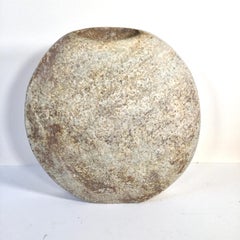 Large oval vessel, Paul Philp. Flat decorative pot, moon vase, chalky surface