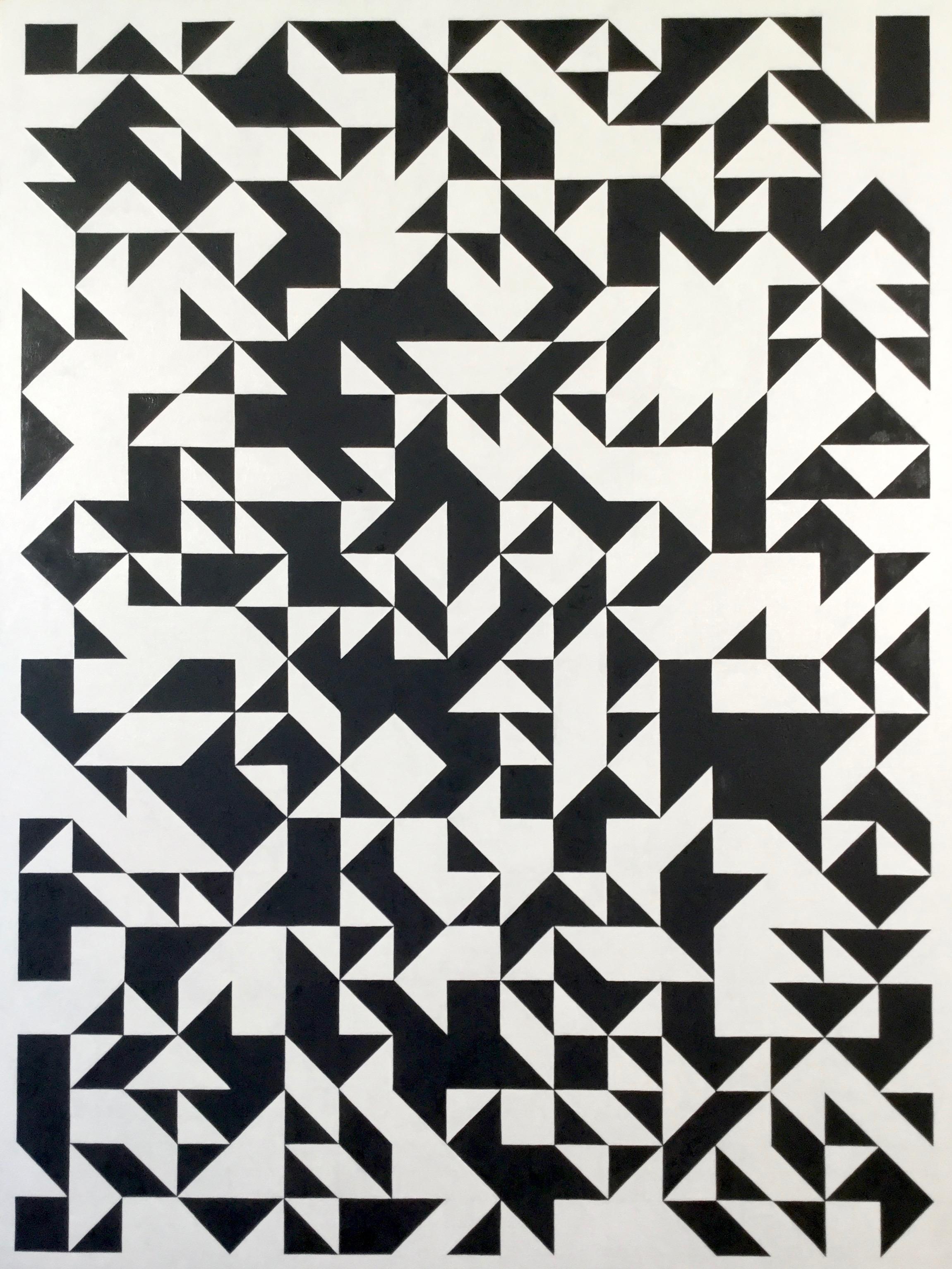 Jon Probert Abstract Painting - Black and White - large oil painting, abstract, constructivist, geometric