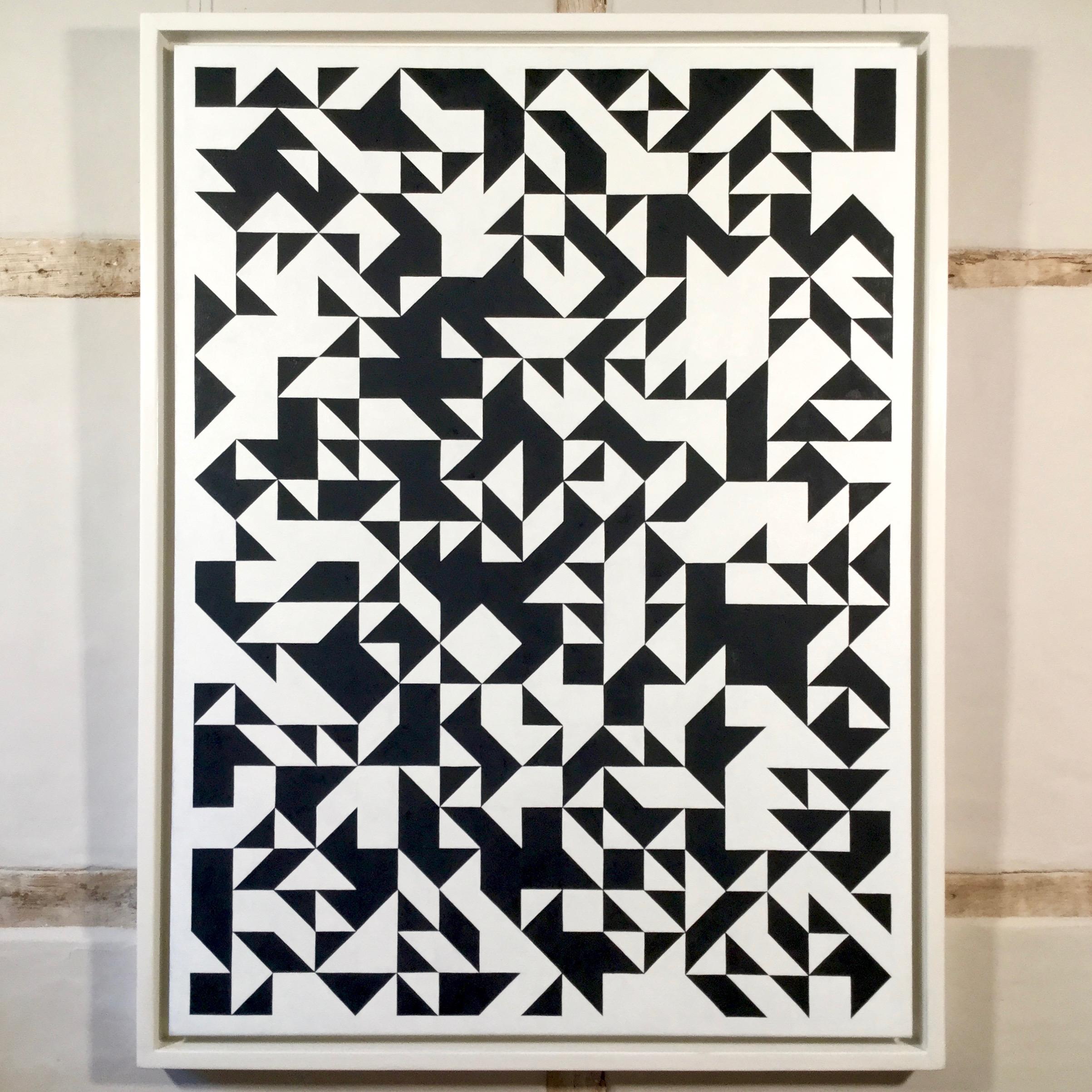 Black and White - large oil painting, abstract, constructivist, geometric - Painting by Jon Probert