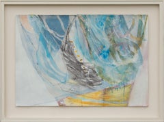 Evening Snorkel - abstract painting, collage, large, France, England, blue