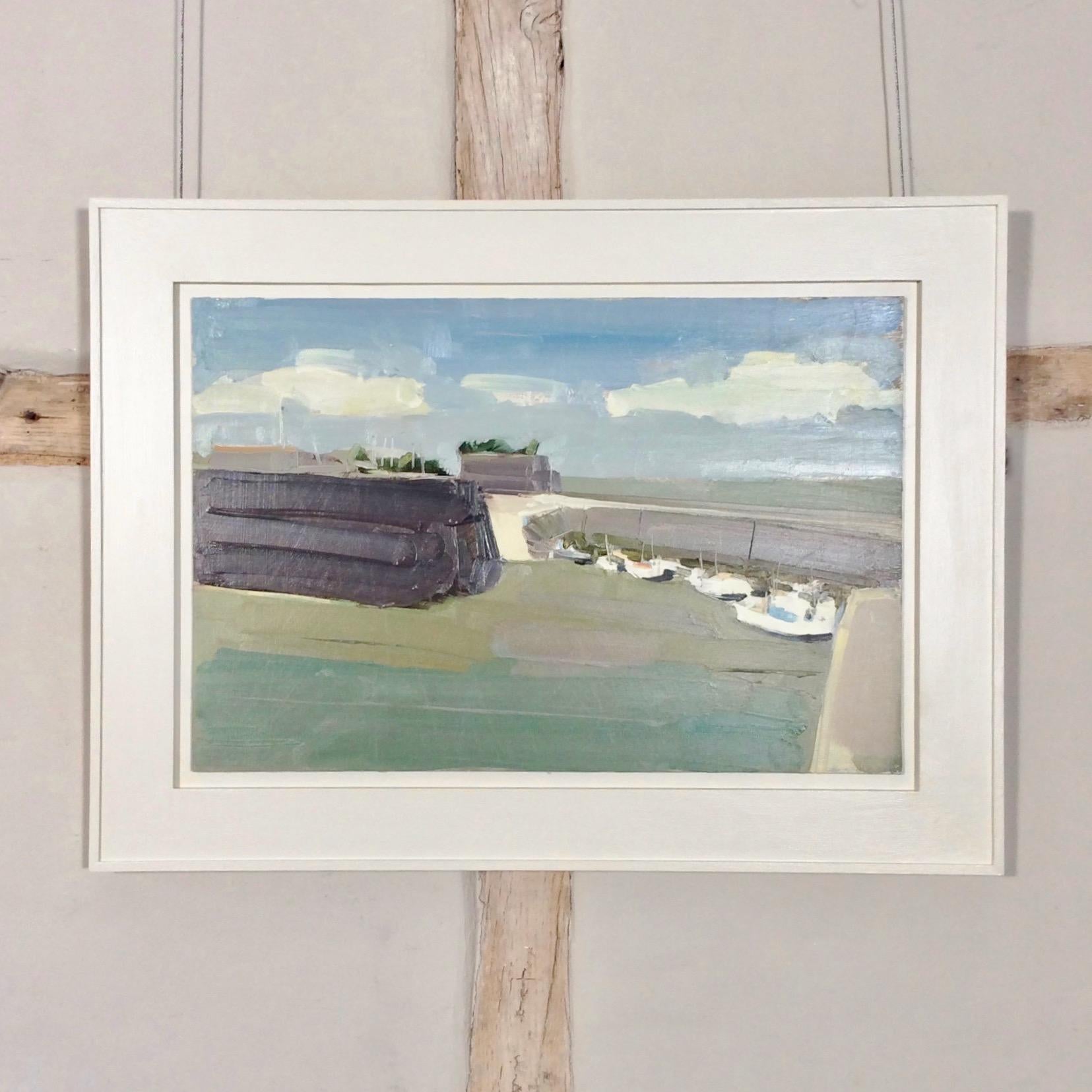 Saint-Martin-de-Ré II, Stephen Palmer. Boats in French harbour, Île de Ré coast - Painting by Stephen palmer