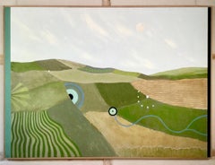 Cotswold Evening, Tim Woolcock. Large oil painting, landscape, river, clouds