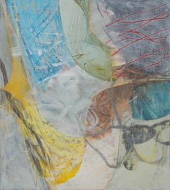 Red Streamers - abstract landscape painting, Peter Joyce, soft colours