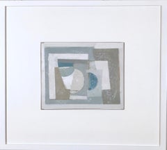 The Shape of Space III - abstract oil painting with grey, and blue, geometric