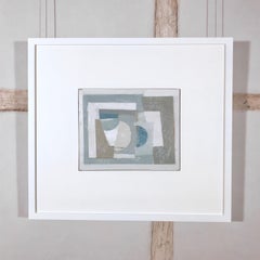 The Shape of Space III - abstract oil painting with grey, and blue, geometric