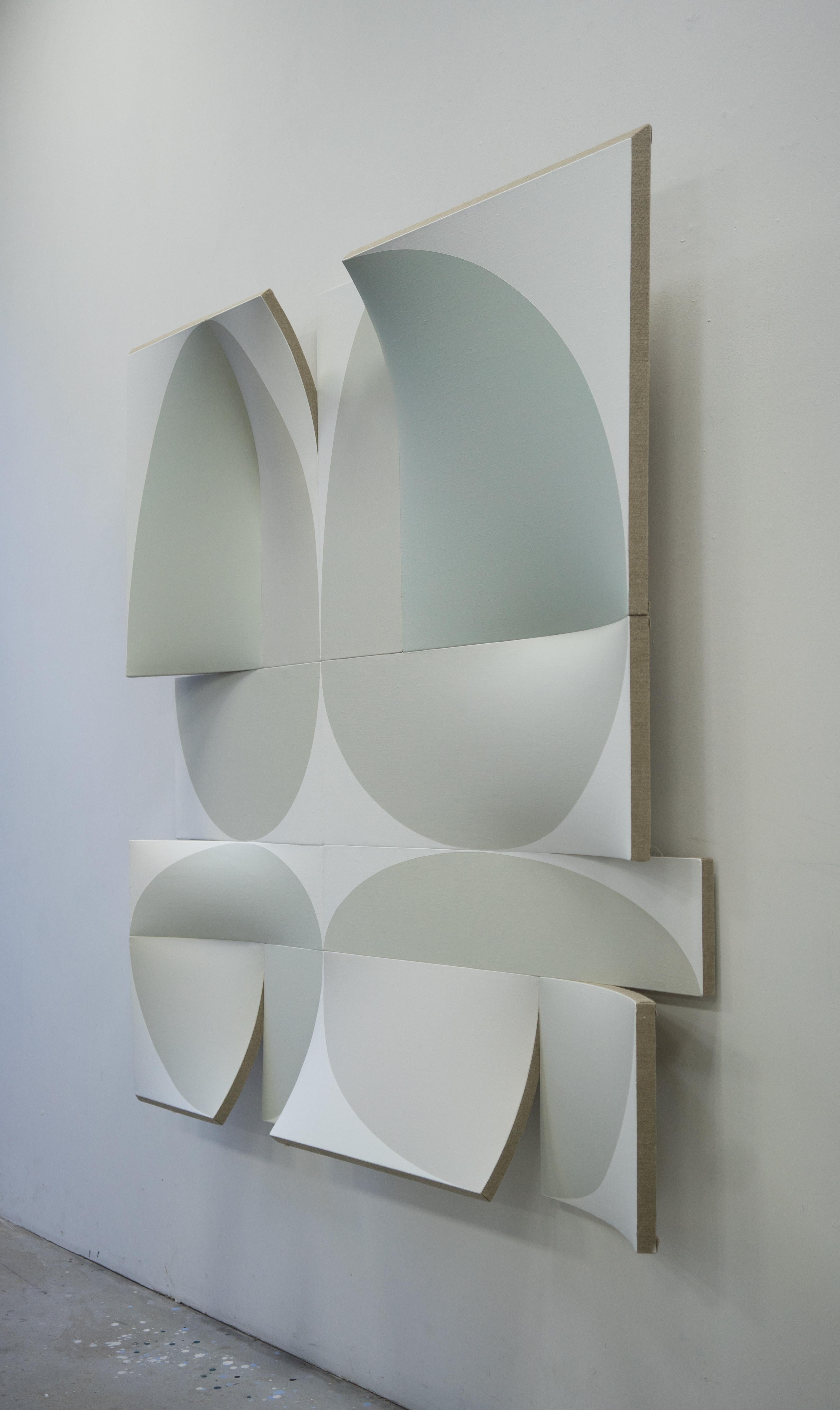 Four Cubic Circles in Broken Light Greys - Abstract Geometric Painting by Jan Maarten Voskuil