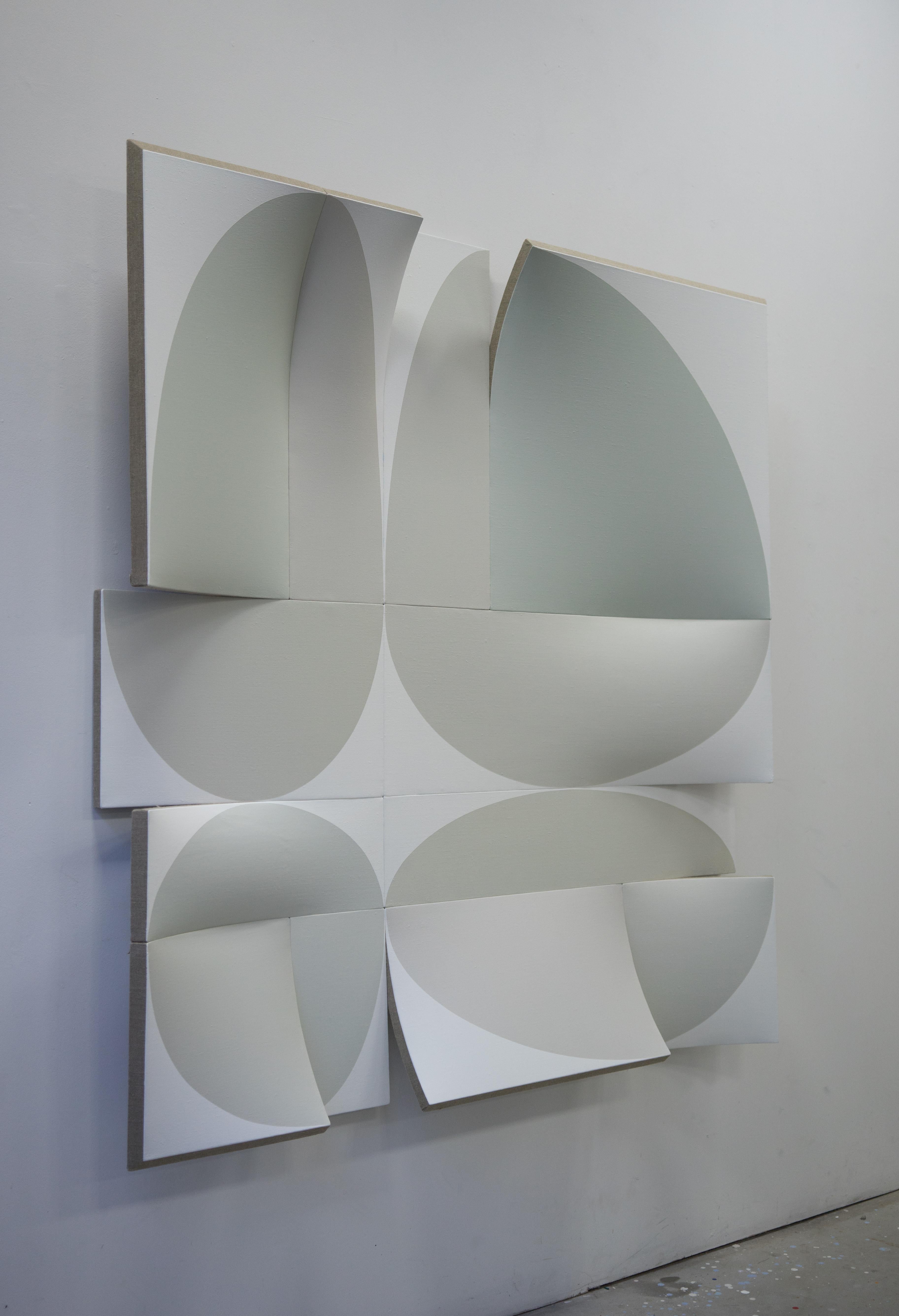 Four Cubic Circles in Broken Light Greys - Painting by Jan Maarten Voskuil