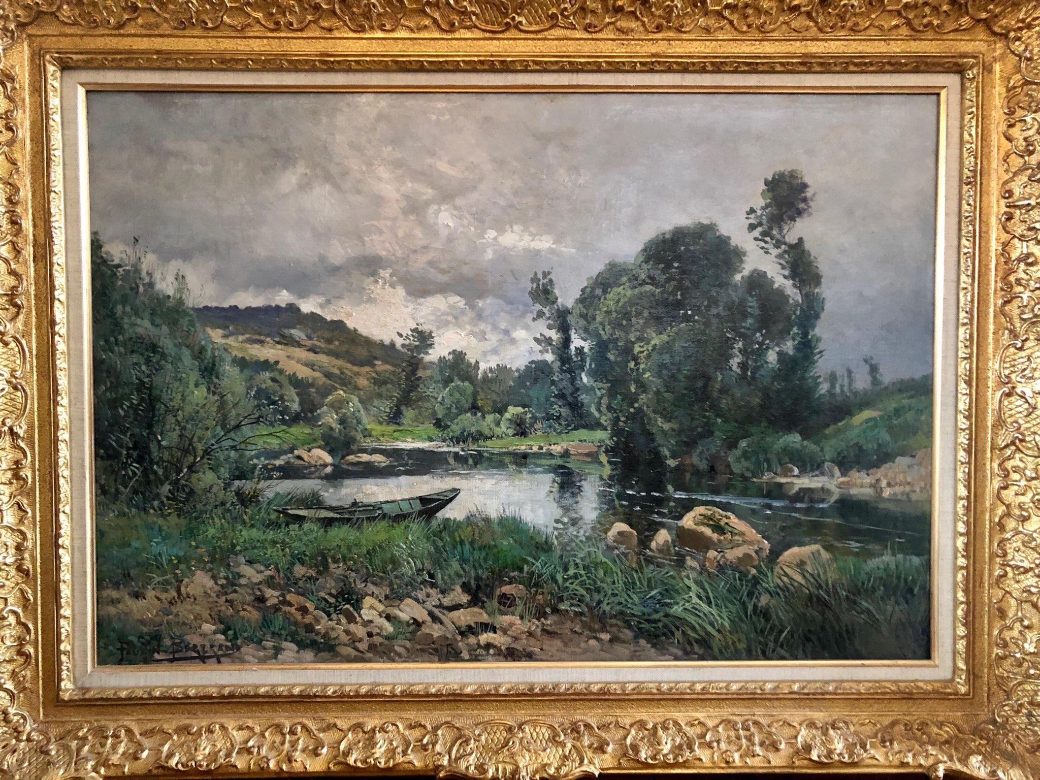 Paulin-Andre Bertrand Landscape Painting - Bord de Nievre, Landscape oil on canvas