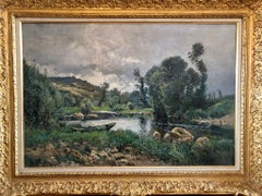 Bord de Nievre, Landscape oil on canvas