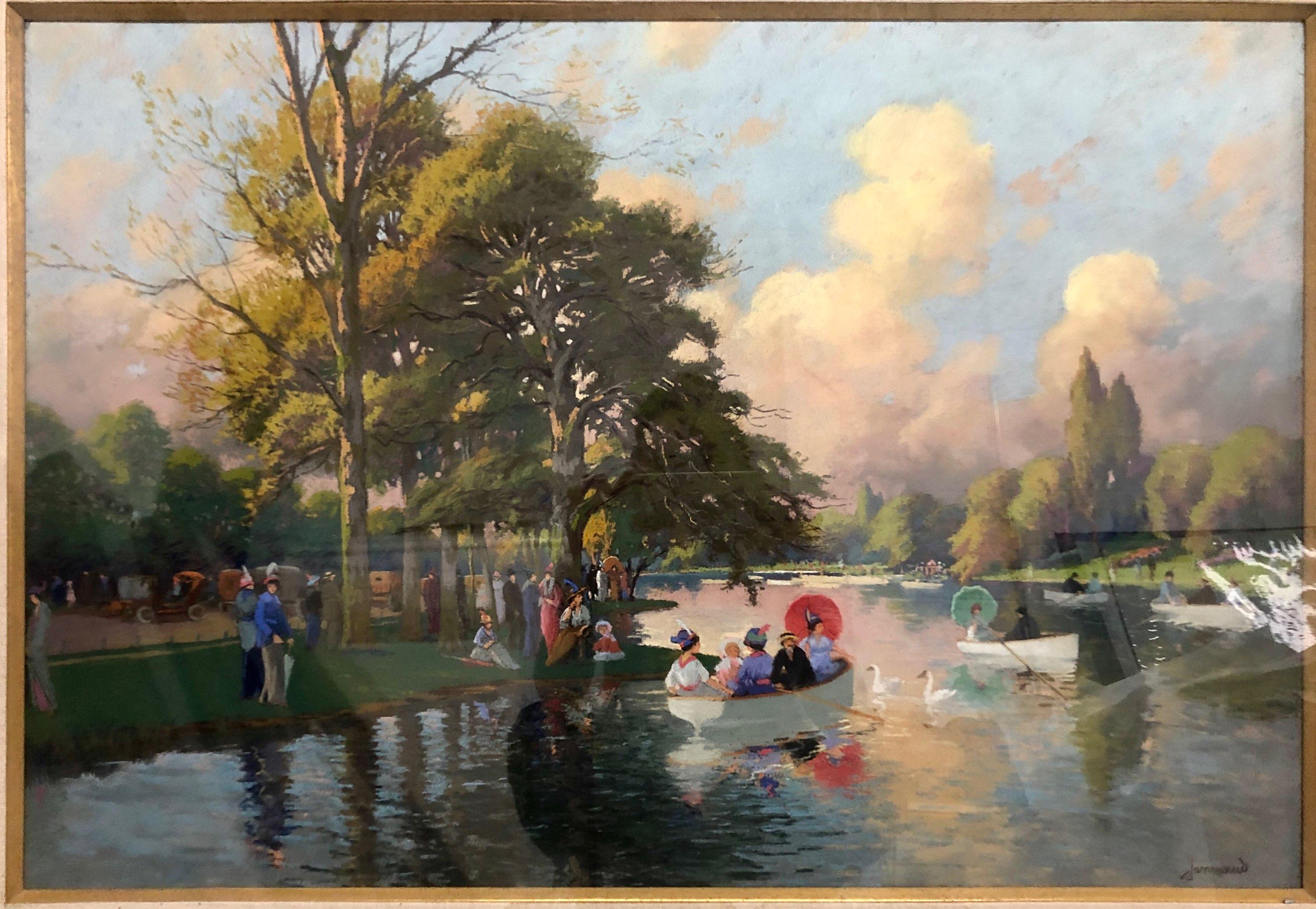 Le Lac au bois de Boulogne, Belle Epoque, 19th Century Pastel - Art by Mathurin Janssaud