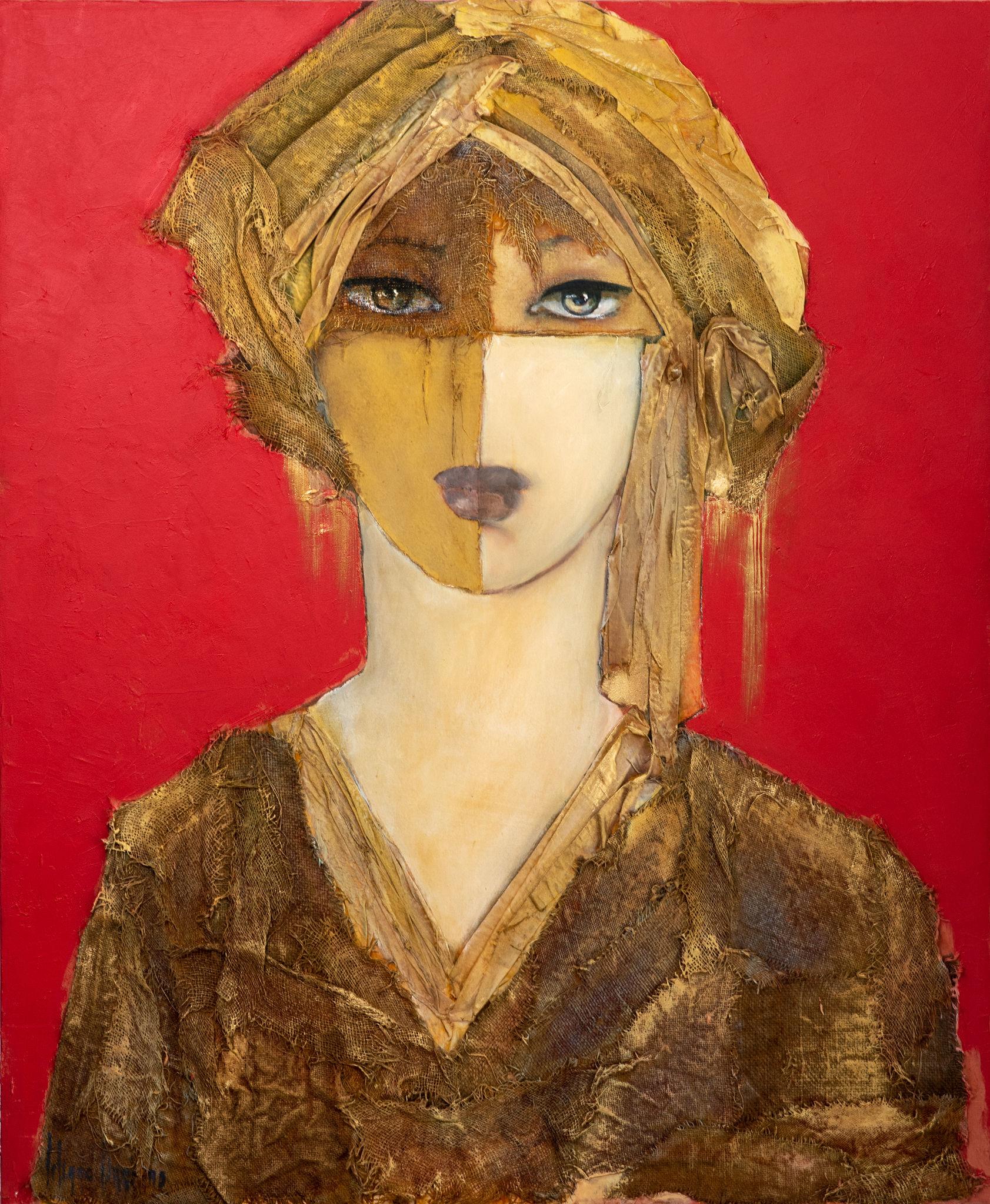 Liliane Danino, pigmenti naturali, tessuti su tela, tecnica mista, ritratto, ritratto idealizzato, donna di virtù, artista israeliana, arte israeliana