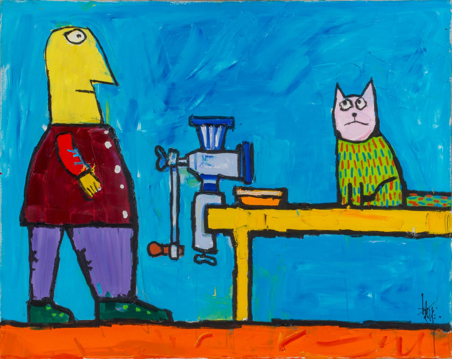 Leo Ray, In the kitchen, Acrylic on canvas