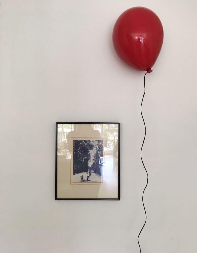 Reli Smith and Osnat Yaffe Zimmerman Abstract Sculpture - Red glossy ceramic balloon sculpture handmade for wall, ceiling installation