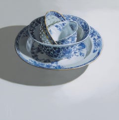 "Chinese porcelain stacking of bowls and plates on light" Still-Life Painting